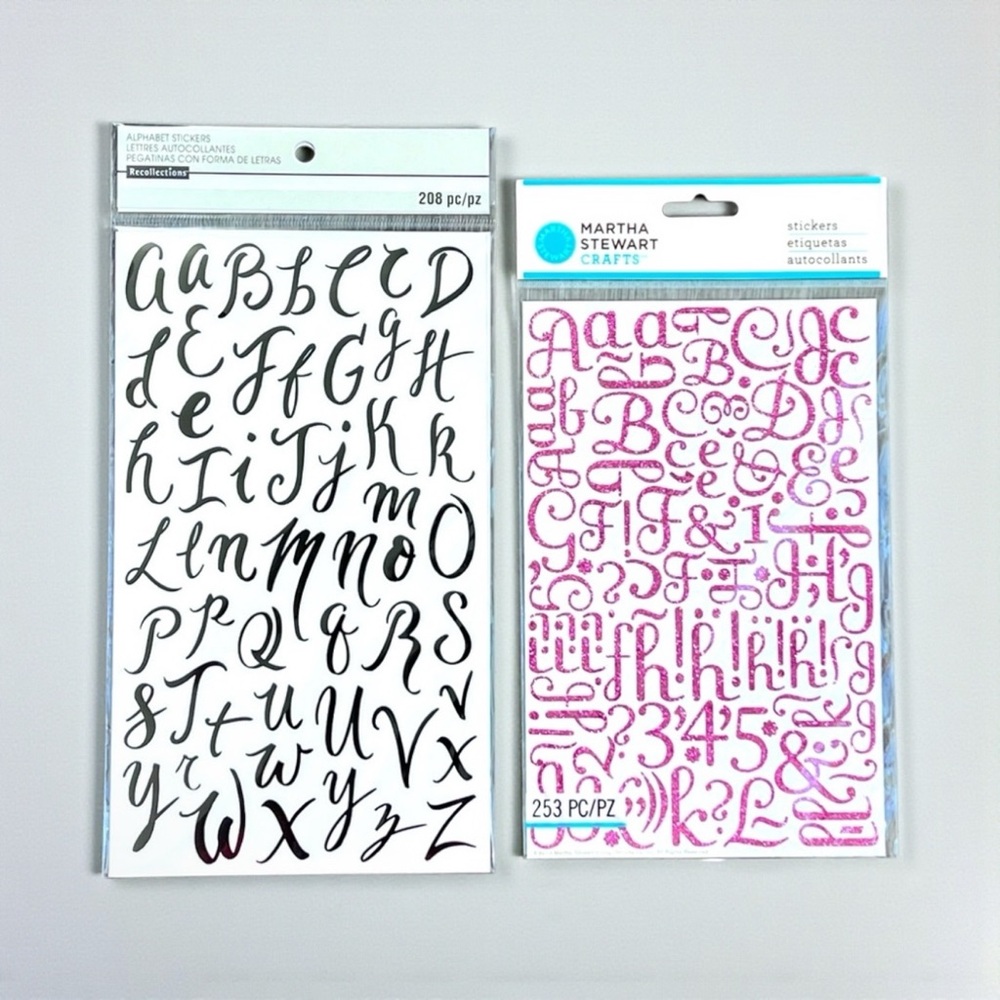 NWT MARTHA STEWART Crafts Alphabet Stickers 461 Black Glitter Pink Scrapbook